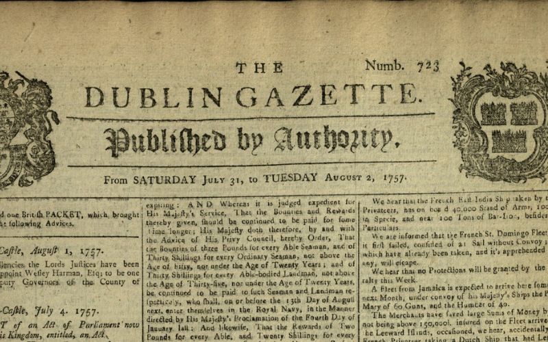 Historic newspaper made available in Ireland's Virtual Treasury