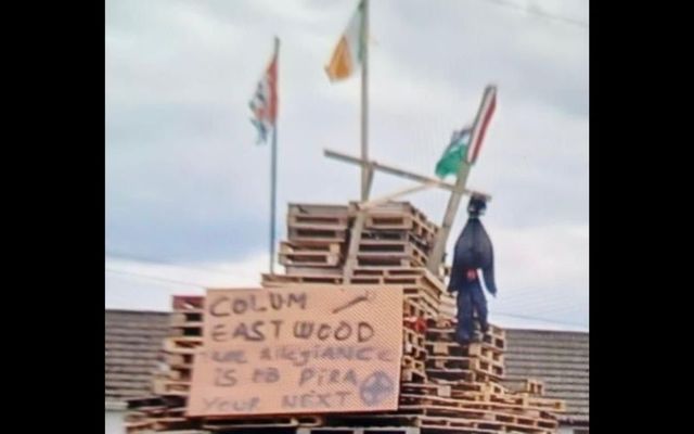 A bonfire in Newtownabbey, Co Antrim featured an effigy and threat to Colum Eastwood, head of the SDLP, as well as threats to Catholics. 