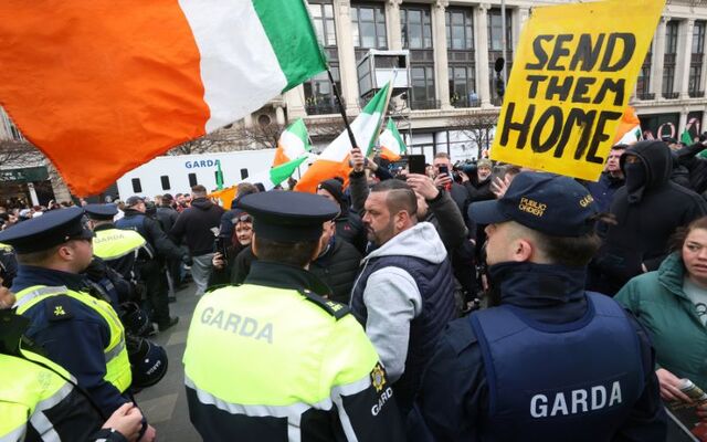 February 5, 2024: Gardai keep an eye on protesters at a large anti-immigrant demonstration in Dublin City Centre.