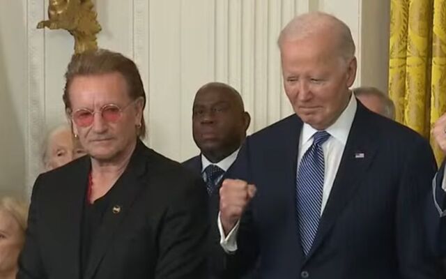 January 4, 2024: Bono and President Joe Biden at the Medal of Freedom Ceremony at The White House. The White House, YouTube