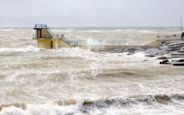 High waves hit the coastline at Blackrock diving board Salthill, Galway, in April 2024.