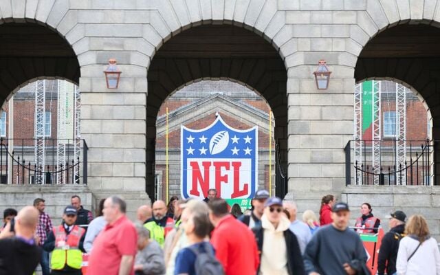 September 26, 2025: Crowds arrive at the NFL Experience in the Upper Courtyard, Dublin Castle, ahead of the NFL game between the Minnesota Vikings and the Pittsburgh Steelers.
