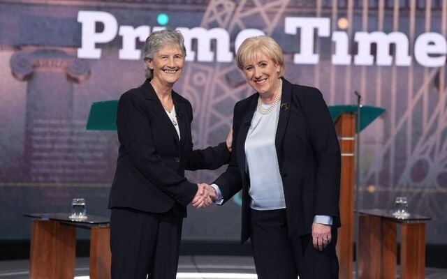 Presidential candidates Catherine Connolly and Heather Humphreys on RTE\'s \"Prime Time\".