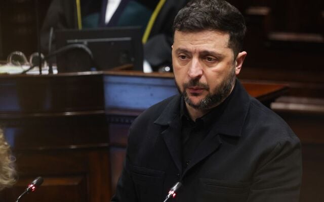 President Volodymyr Zelenskyy speaking in Ireland\'s parliament.