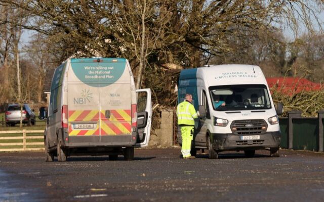 January 31, 2025:  Broadband repair crews at work in The Glebe, Co Longford after Storm Éowyn.