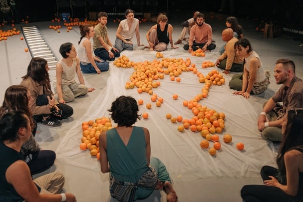 Cast of Gathering during rehearsals.