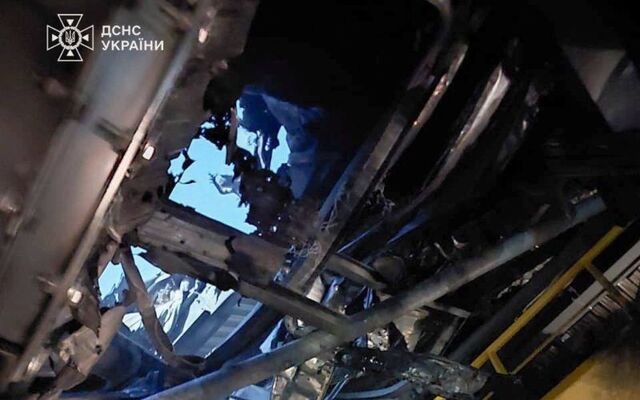 President of Ukraine Volodymyr Zelenskyy shared this photo of the damage on the Chernobyl Nuclear Power Plant after it was struck by a drone on February 14, 2025.