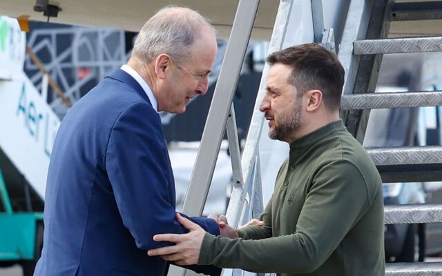 February 27, 2025: Ireland\'s Taoiseach Micheál Martin and President of Ukraine Volodymyr Zelenskyy at Shannon Airport in Co Clare.