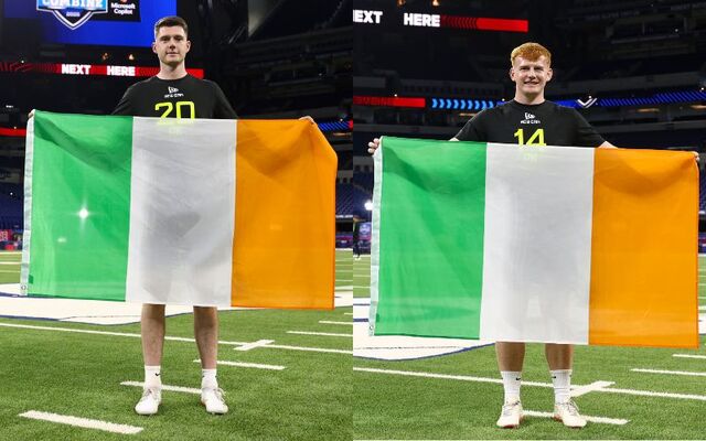 Mark McNamee (L) and Ross Bolger (R) at the 2025 NFL Scouting Combine at the Lucas Oil Stadium in Indianapolis, Indiana.