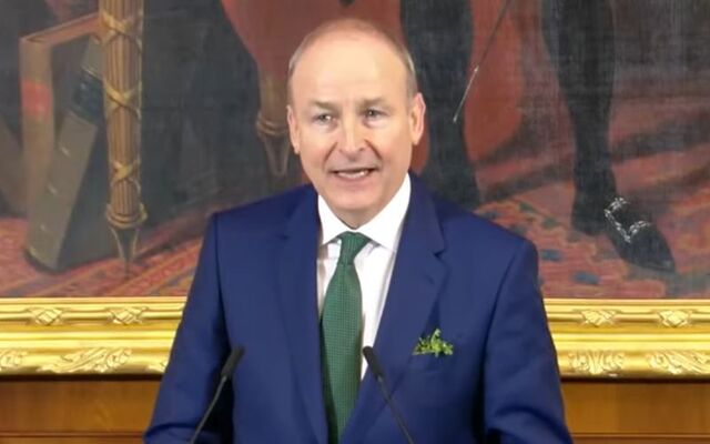 March 12, 2025: Ireland\'s Taoiseach Micheál Martin addresses the Friends of Ireland luncheon in Washington, DC.