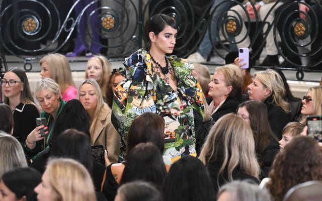 A model walks the runway at the Paul Costelloe show during London Fashion Week in February 2025.