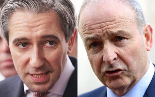 Ireland\'s Tánaiste and Minister for Foreign Affairs and Trade Simon Harris (L) and Taoiseach Micheál Martin (R).