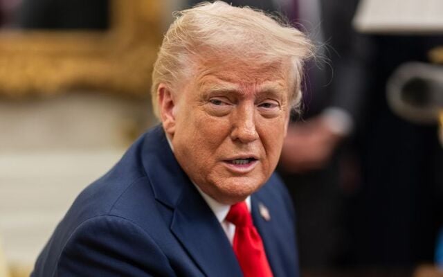 April 14, 2025: US President Donald Trump in the Oval Office of the White House in Wasington, DC.