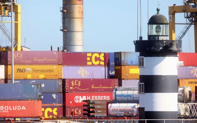 Shipping containers at Dublin Port in 2021.