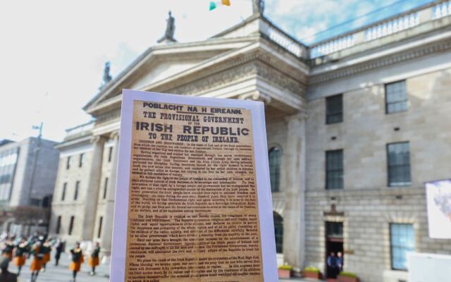 March 31, 2024: A ceremony to mark the Anniversary of the 1916 Easter Rising is taking place outside the GPO, O’Connell Street, Dublin.