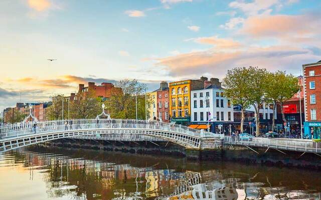 The Ha\'penny Bridge over the Liffey in Dublin City.