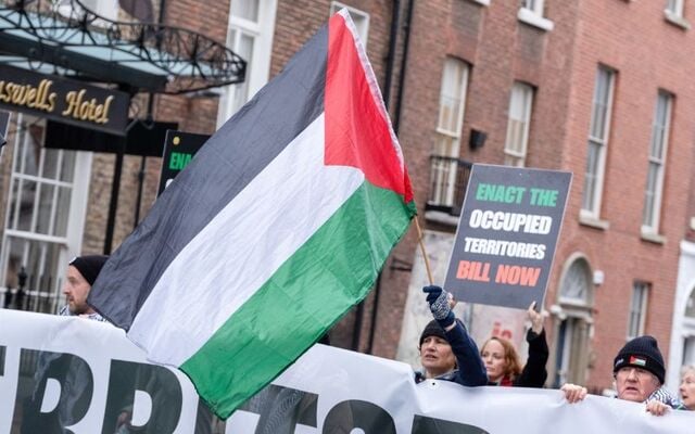 January 22, 2025: Pro-Palestine protestors outside Leinster House in Dublin, demanding that the new Government enact the Occupied Territories Bill.