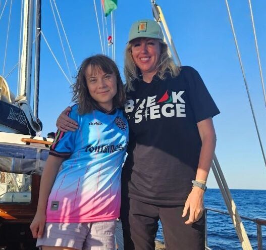 Greta Thunberg sports Irish soccer jersey as she boards aid ship to Gaza