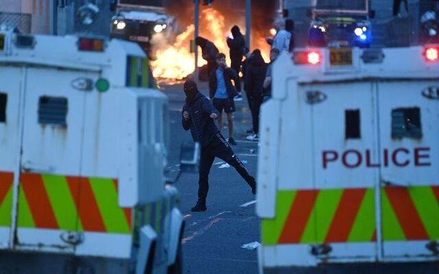 June 10, 2025: Protesters throw projectiles during unrest in Ballymena, Co Antrim in Northern Ireland.