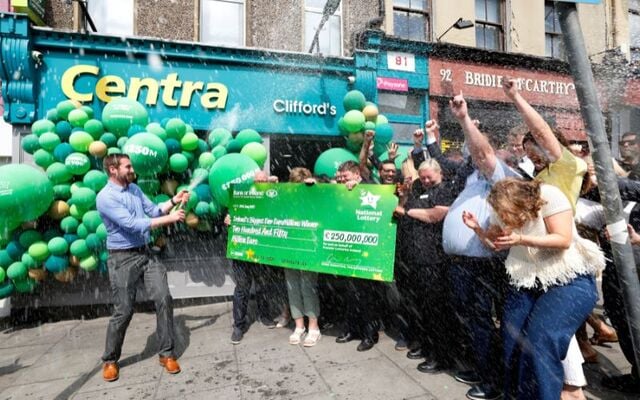 Celebrations at Clifford\'s Centra in Cork City Centre after selling the winning €250 million EuroMillions Jackpot ticket.