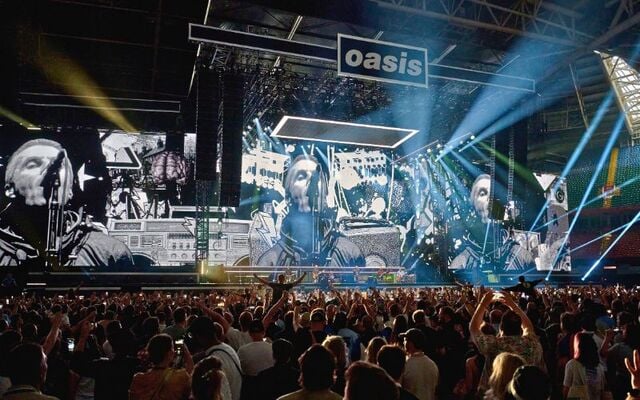 July 4, 2025: Oasis perform on stage during the opening night of their Live 25\' Tour at Principality Stadium in Cardiff, Wales.
