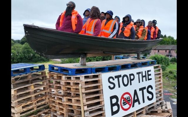 The Moygashel Bonfire Association shared images of its \"stop the boats\" bonfire ahead of July 11, bonfire night.