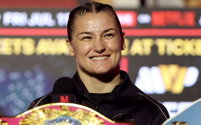 July 9, 2025: Katie Taylor at a press conference at MSG Theater ahead of Netflix\'s Katie Taylor vs Amanda Serrano 3 fight on July 11.
