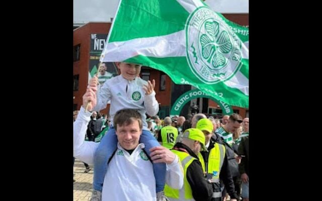 Eugene Gallagher and his son in “Paradise,” Celtic Park.