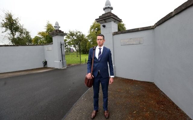Enoch Burke outside Wilson\'s Hospital School in Co Westmeath in August 2023.