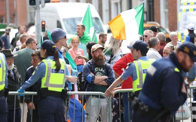 July 2025: Photo shows members of the Irish far right protesting outside Leinster House, Dublin.