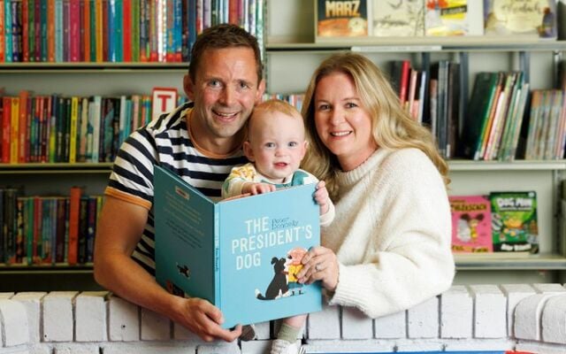  Regina and Stuart Kirk and baby Theo celebrating the work of Ireland\'s incubator “Baby Book Club”.