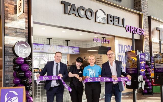 September 16, 2025: (L to R) Aaron Duggan, Director of Operations & Food Applegreen, Nayana Melton, Taco Bell, Vaida Dekaminaviciute, Taco Bell, Ian Cranna, General Manager Taco Bell Europe, officially open Ireland’s first Taco Bell, at Applegreen Dunshaughlin in Co Meath.