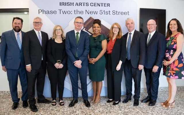 IAC Executive Director Aidan Connolly; New York State Senator Brian Kavanaugh; Executive Director Erika Mallin, New York State Council on the Arts; Minister for Culture, Communications and Sport Patrick O\' Donovan, TD; NYC Cultural Affairs Commissioner Laurie Cumbo; New York State Assembly Member Linda B. Rosenthal; Consul General of Ireland in New York Gerald Angley; IAC Board President Bob McCann; IAC Vice Chair Pauline Turley.