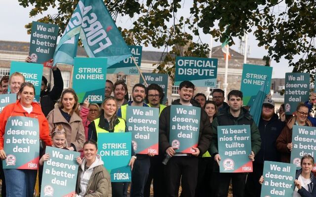 October 14, 2026: Members from the Fórsa trade unions outside Garda Headquarters in the Phoenix Park in Dublin on picket duty during the public sector (Civil Servants) one-day strike.