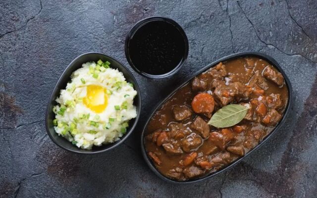 Traditional Irish stew with a side of colcannon.
