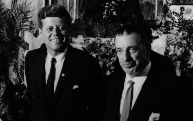 October 16, 1963: President John F. Kennedy and Taoiseach Sean F. Lemass at a reception in the Mayflower Hotel, Washington, D.C..