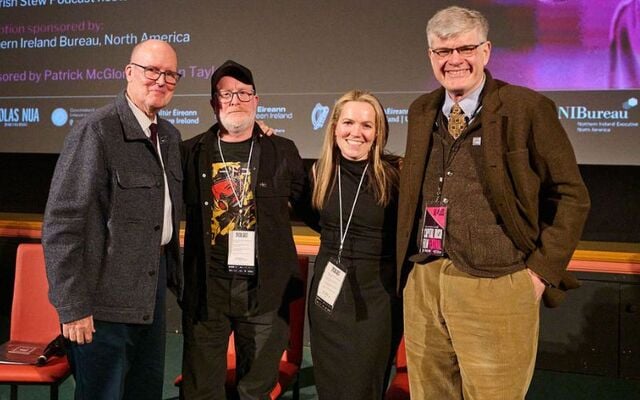 John Lee, Colin McIvor, Ruth Carter, and Martin Nutty in conversation at the 2026 Solas Nua Capital Irish Film Festival.