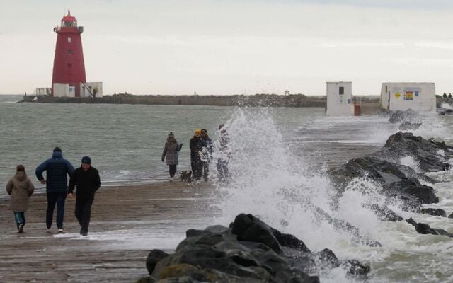February 2, 2026: Scenes near Poolbeg Lighthouse in Dublin after Storm Chandra brought high winds and heavy rain across Ireland. 