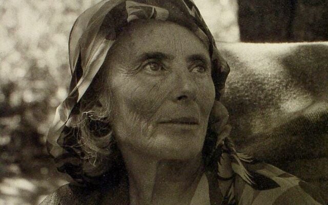 Photograph of Irish folklorist Ella Young, circa January 1, 1942. Unknown photographer.