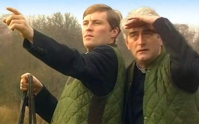 A still of Fr Dougal and Fr Ted in the \"My Lovely Horse\" episode of \"Father Ted\".