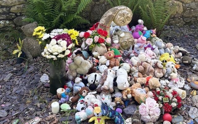 A makeshift memorial of stuffed babies toys at the Bessborough House, Blackrock, Cork.