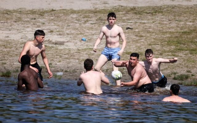 May 26, 2026: Scenes at Derryounce Lake, outside Portarlington in Co Laois, on what became the hottest May day ever in Ireland.