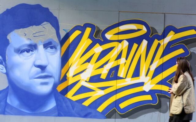 April 2022: A mural of Ukrainian leader Volodymyr Zelenskyy on the wall of the Central Hotel in Dublin.