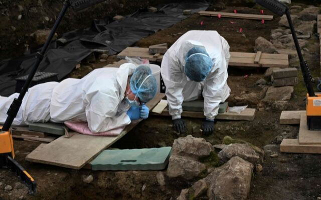 Forensic excavation underway inside an area of the Tuam site where the remains of 22 coffined infants were recovered.