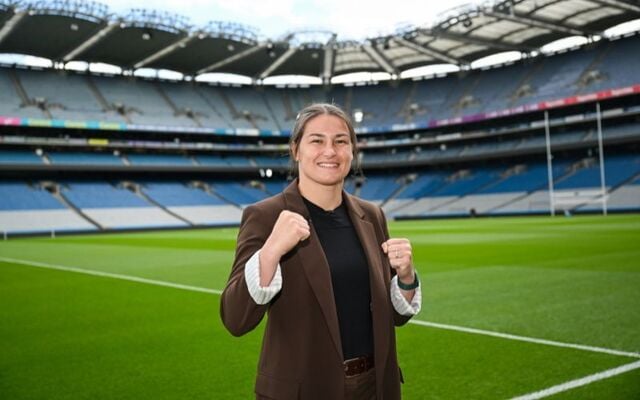 June 2026; Katie Taylor poses inside Croke Park following a media conference to announce her undisputed super-lightweight title bout against Flora Pili, which will take place at Croke Park in Dublin on 5 September.