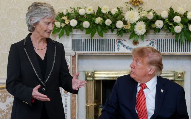 September 12, 2026: President of Ireland Catherine Connolly receives US President Donald Trump for a courtesy call at Áras an Uachtaráin in Dublin.
