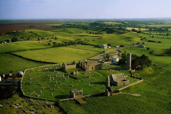 The 6th-century monastery at Clonmacnoise in County Offaly. \n