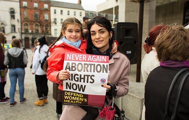 Young mother and daughter at abortion rights protest in Dublin in March 2014.