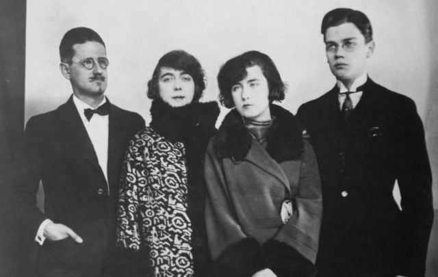 Paris, 1924: James Joyce, his partner and future wife, Nora Barnacle (1884 - 1951), and their children Lucia (1907 - 1982) and Giorgio (1905 - 1976).