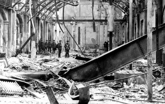 Rubble of the General Post Office on Sackville Street in Dublin after the 1916 Easter Rising.